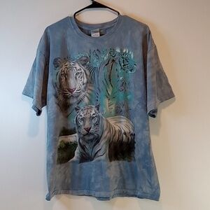 Vintage Gildan Tag Ultra Cotton Activewear White Tiger Animal T Shirt EUC RARE!